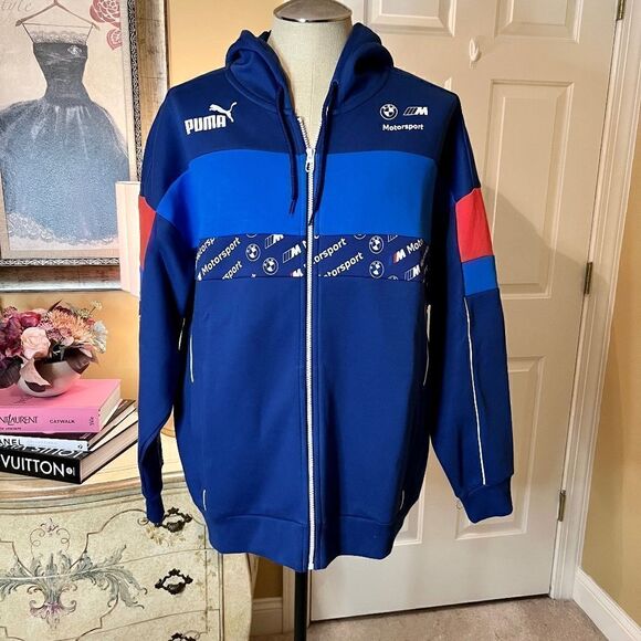 NWT Men's PUMA BMW M Motorsports Zip Front Hoodie Jacket in Blue Red US Size XL - Picture 1 of 8